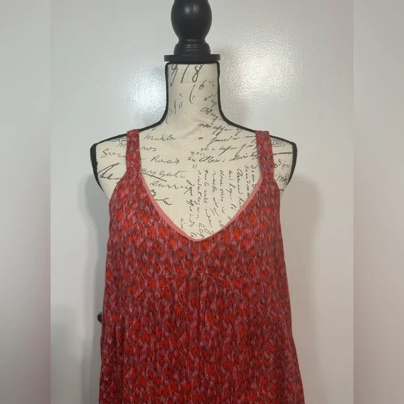 Joie Bondi Tiered Sleeveless Maxi Dress in a tea rose red print.  Size Small. - Picture 4 of 13